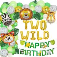 🦁 wildly fun jungle theme 2nd birthday party supplies – safari balloons garland arch kit, two wild animal balloons, and vibrant green artificial palm leaves logo