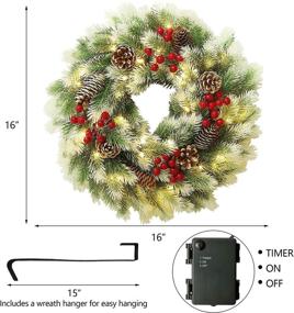 img 1 attached to 🎄 Juegoal 16 Inch Pre-Lit Christmas Wreath: Mountain Fir Pine Needle with 40 Warm White LED Lights - Indoor/Outdoor X-Max Decorations