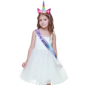 img 2 attached to 🦄 Rainbow Unicorn Birthday Set: Beinou Shiny Unicorn Headband and Birthday Sash Set - Ideal Unicorn Theme Party Supplies