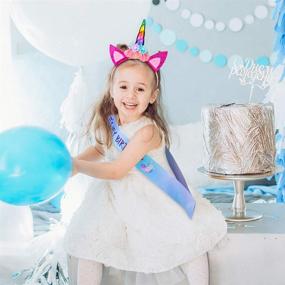 img 3 attached to 🦄 Rainbow Unicorn Birthday Set: Beinou Shiny Unicorn Headband and Birthday Sash Set - Ideal Unicorn Theme Party Supplies