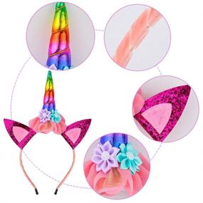 img 1 attached to 🦄 Rainbow Unicorn Birthday Set: Beinou Shiny Unicorn Headband and Birthday Sash Set - Ideal Unicorn Theme Party Supplies