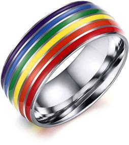 img 4 attached to Nanafast Rainbow LGBT Pride Ring: Stylish 8mm 🌈 Stainless Steel Enamel Band for Lesbian & Gay Wedding