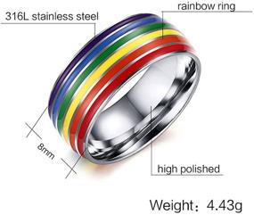 img 3 attached to Nanafast Rainbow LGBT Pride Ring: Stylish 8mm 🌈 Stainless Steel Enamel Band for Lesbian & Gay Wedding