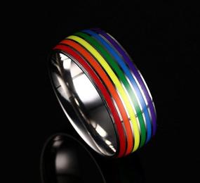 img 1 attached to Nanafast Rainbow LGBT Pride Ring: Stylish 8mm 🌈 Stainless Steel Enamel Band for Lesbian & Gay Wedding