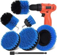 🧽 herrfilk power scrubber cleaning brush attachment set with extend long attachment - ideal for bathroom, shower, grout, tiles, kitchen, car, sofa corners, grill - 6 piece kit in blue logo