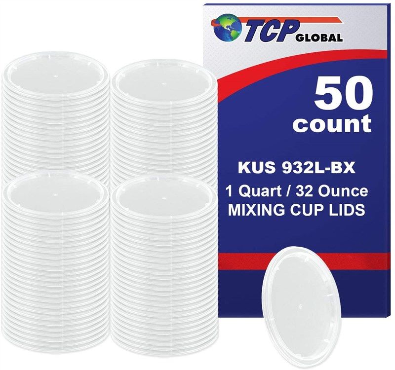 custom shop&#x2F;tcp global (box of 50 lids - quart size) exclusively fits tcp global 32 ounce paint mix cups logo
