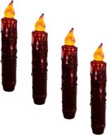 🕯️ timer-enabled, battery operated flickering taper candles (4 pcs) - 6-3/4 inch burgundy real wax, for country primitive flameless lights décor in kitchen, bedroom, dining, church логотип