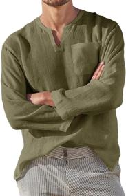img 3 attached to Henley Sleeve Casual Hippie Pocket Men's Clothing for Shirts