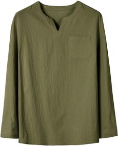 img 2 attached to Henley Sleeve Casual Hippie Pocket Men's Clothing for Shirts