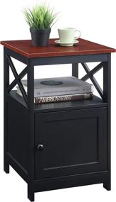 img 3 attached to 🍒 Cherry/Black Oxford End Table with Cabinet by Convenience Concepts: A Convenient Choice