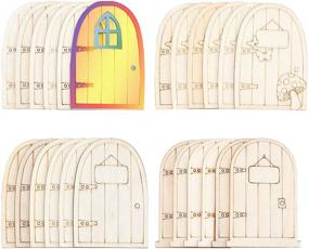 img 4 attached to NBEADS 24 Pcs Unpainted Fairy Theme Mini Door Shape Wooden Pieces, 4 Patterns Wood Fairy Garden Door Miniature DIY Craft Embellishments for Home Office Birthday Wedding Party Decoration, Vintage White