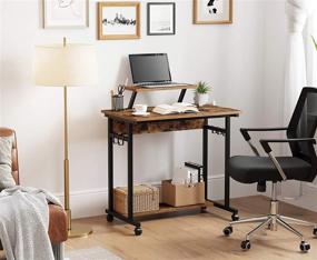 img 3 attached to 🖥️ VASAGLE Mobile Computer Writing Desk with Monitor Stand, 6 Hooks for Home Office, Industrial, Work from Home - Rustic Brown and Black (31.5" x 19.7" x 35.4") - ULWD085B01