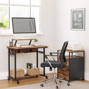 img 2 attached to 🖥️ VASAGLE Mobile Computer Writing Desk with Monitor Stand, 6 Hooks for Home Office, Industrial, Work from Home - Rustic Brown and Black (31.5" x 19.7" x 35.4") - ULWD085B01