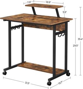 img 1 attached to 🖥️ VASAGLE Mobile Computer Writing Desk with Monitor Stand, 6 Hooks for Home Office, Industrial, Work from Home - Rustic Brown and Black (31.5" x 19.7" x 35.4") - ULWD085B01