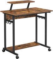 🖥️ vasagle mobile computer writing desk with monitor stand, 6 hooks for home office, industrial, work from home - rustic brown and black (31.5" x 19.7" x 35.4") - ulwd085b01 логотип