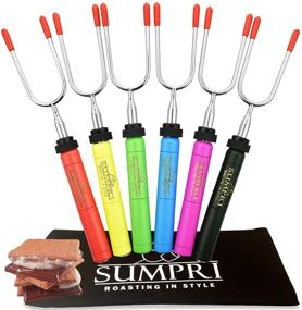 img 1 attached to SUMPRI Marshmallow Roasting Sticks, Smores Skewers Telescoping Rotating Forks Set of 6 Hot Dog Fire Pit Outdoor Fireplace Campfire Accessories - 6 Multicolored 34 Inch Extendable Steel Fork Camping Kit