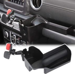 img 4 attached to 📱 JeCar Jeep Wrangler JL JT Gladiator Phone Mount Cup Holder Organizer with Passenger Grab Handle Storage Tray