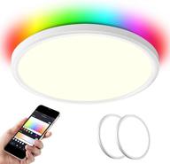 🔆 enhance your room's ambiance with two pack 14inch 35w 4000lm wifi led flush mount ceiling light + rgb backlight: compatible with alexa and google home - perfect led ambiance ceiling light for bedroom, living room, and dining room (white, two pack) логотип