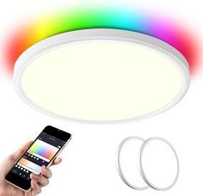 img 4 attached to 🔆 Enhance Your Room's Ambiance with Two Pack 14inch 35W 4000LM Wifi LED Flush Mount Ceiling Light + RGB Backlight: Compatible with Alexa and Google Home - Perfect LED Ambiance Ceiling Light for Bedroom, Living Room, and Dining Room (White, Two Pack)