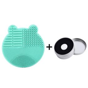 img 3 attached to Green Silicone Makeup Brush Cleaning Mat with Drying Holder – Portable Bear Shaped Cosmetic Brush Cleaner Pad + Quick Color Removal Sponge Scrubber Tool for Dry Cleaning Makeup Brushes