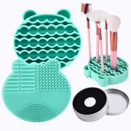 green silicone makeup brush cleaning mat with drying holder – portable bear shaped cosmetic brush cleaner pad + quick color removal sponge scrubber tool for dry cleaning makeup brushes logo