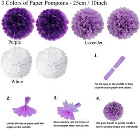img 2 attached to 🎉 ZERODECO Purple Lavender White Birthday Decoration Set with Balloon, Banner, Paper Fans, Pom Poms, and Swirl - Perfect for Birthday Party Decorations!
