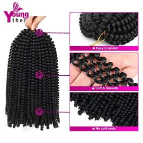 img 1 attached to 6 упаковок из 8-дюймовых омбре синтетических косичек Bomb Twist Crochet Hair - наращивание пружинных косичек с низкотемпературным волокном Kanekalon в пышном стиле (#1B)