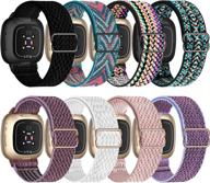 🔗 uhkz 8 pack elastic nylon bands for fitbit versa 3/fitbit sense - adjustable stretchy fabric sport band for fitbit versa smart watch - women men compatible logo
