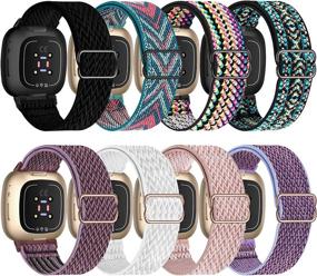 img 4 attached to 🔗 UHKZ 8 Pack Elastic Nylon Bands for Fitbit Versa 3/Fitbit Sense - Adjustable Stretchy Fabric Sport Band for Fitbit Versa Smart Watch - Women Men Compatible