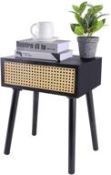 🪑 rustic rattan nightstand with drawer - no assembly needed | mid-century modern coffee table | small end table with storage - black side table for living room, bedroom, office, and balcony logo