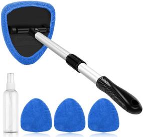 img 4 attached to 🚗 AstroAI Windshield Cleaner Kit - Microfiber Car Window Cleaner with Extendable Handle, 4 Reusable Microfiber Pads, and Washable Glass Wiper - Blue