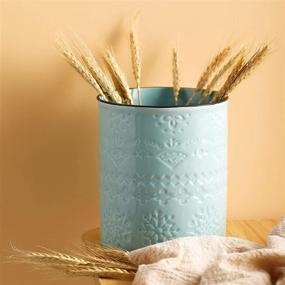 img 1 attached to 🍴 Samsle Kitchen Utensil Holder: Large Ceramic Crock for Countertop Organization, Farmhouse Home Decor Cutlery Caddy in Turquoise