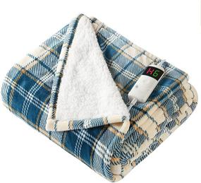 img 4 attached to 🔌 OCTROT Electric Heated Blanket Throw, 5-Minute Fast Heating Blanket with 10 Heat Levels & 5 Timer Options, Auto Shutoff, Sherpa & Flannel Lap Warming Blanket (50”x 62” Blue Plaid)