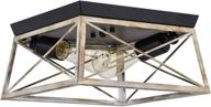 industrial rustic ceiling light fixture by pauwer - 2 light flush mount, square metal cage shade, faux wood finish - perfect for entry, hallway, bedroom, bathroom logo