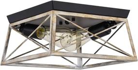 img 4 attached to Industrial Rustic Ceiling Light Fixture by Pauwer - 2 Light Flush Mount, Square Metal Cage Shade, Faux Wood Finish - Perfect for Entry, Hallway, Bedroom, Bathroom