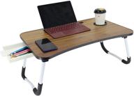 🛏️ laptop bed table with side drawers - portable laptop bed desk for reading and working, foldable legs & cup slot included logo