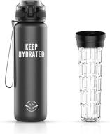 stay hydrated and motivated with the 32 oz (1000ml) motivational water bottle with fruit infuser - portable, leak-proof design, quantity & time marker, wrist strap included logo