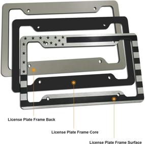img 2 attached to Американская патриотическая персонализированная поддержка номерного знака для автомобиля с рамкой с американским флагом - серебряная алюминиевая скоба прочной конструкции, новаторский тонкий чехол для переднего бампера, грузовика или внедорожника, в комплекте винты, заглушки и наклейка флага.