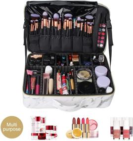 img 1 attached to MONSTINA 3-Layer Cosmetic Organizer Makeup Case with Shoulder Strap - Large Size, White & Marble White