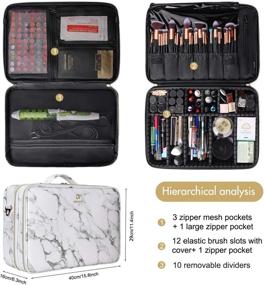 img 2 attached to MONSTINA 3-Layer Cosmetic Organizer Makeup Case with Shoulder Strap - Large Size, White & Marble White