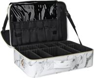 monstina 3-layer cosmetic organizer makeup case with shoulder strap - large size, white & marble white logo