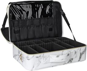 img 4 attached to MONSTINA 3-Layer Cosmetic Organizer Makeup Case with Shoulder Strap - Large Size, White & Marble White