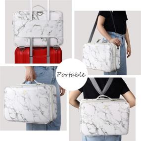 img 3 attached to MONSTINA 3-Layer Cosmetic Organizer Makeup Case with Shoulder Strap - Large Size, White & Marble White