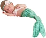 🧜 pinbo newborn baby photography prop: crochet mermaid headband, bra, and tail set logo