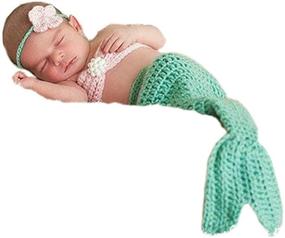 img 4 attached to 🧜 Pinbo Newborn Baby Photography Prop: Crochet Mermaid Headband, Bra, and Tail Set