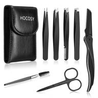 💇 hocosy 7 in 1 eyebrow tweezers set: premium eyebrow kit with scissors, razor, brush, and travel case - perfect precision for ingrown hair removal logo