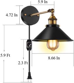 img 3 attached to 🔌 Vintage Plug in Wall Sconce, Licperron 2 Pack, Dimmable Industrial Wall Lamp with UL Switch for Dining Room, Kitchen, Bedroom, Bathroom - 240 Degree Rotation