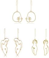 🌟 abstract gold face-shaped earrings set - geometric hollow out ethnic dangle studs logo