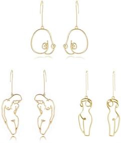 img 4 attached to 🌟 Abstract Gold Face-shaped Earrings Set - Geometric Hollow Out Ethnic Dangle Studs