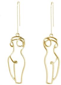 img 1 attached to 🌟 Abstract Gold Face-shaped Earrings Set - Geometric Hollow Out Ethnic Dangle Studs